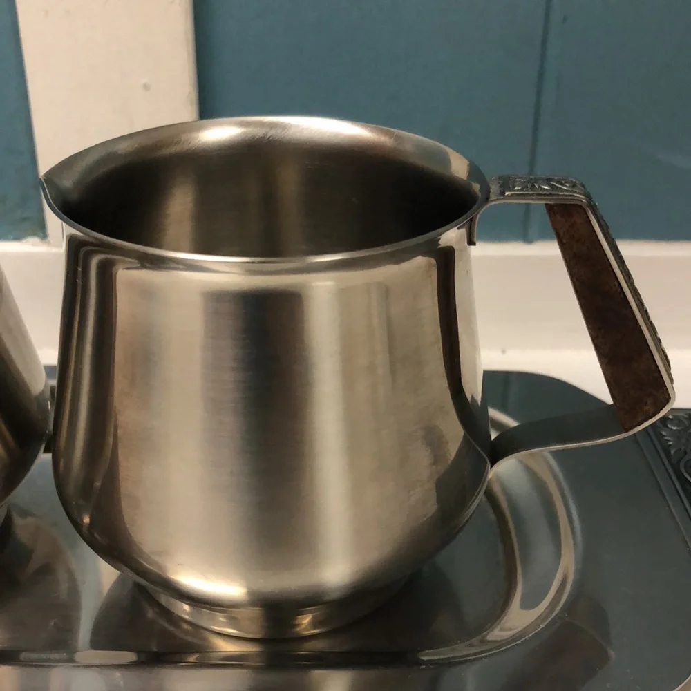 Vintage International Decorator Stainless 18-8 Tray, Creamer & Sugar Bowl‎ JAPAN